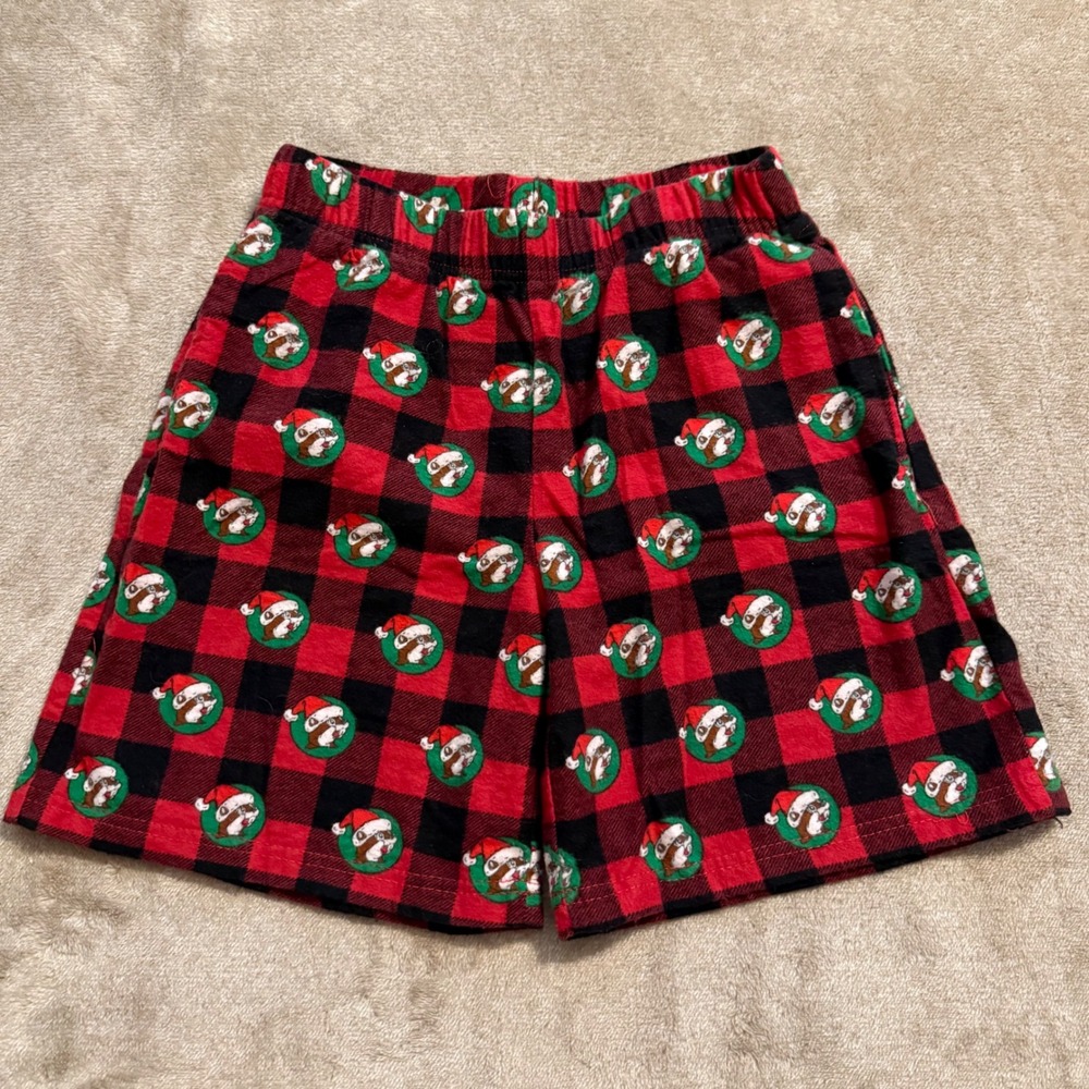 Buc-ees Christmas Pajama Shorts XS Red Black Buffalo Plaid Santa Beaver Cotton